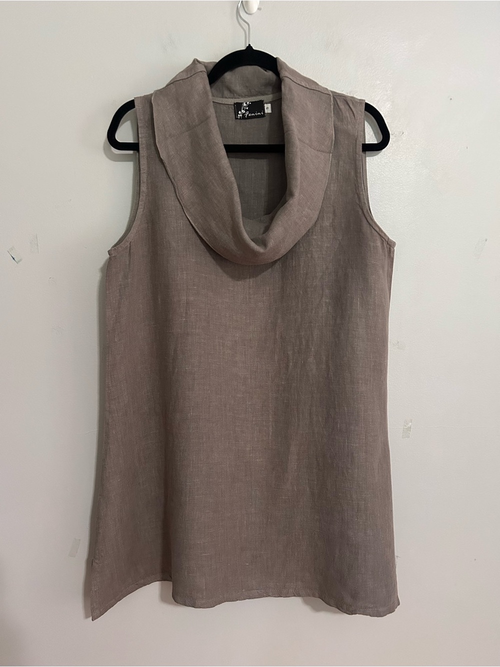 Fenini Lagenlook Cowl Neck Sleeveless 100% Linen Tunic/Mini Dress S USA Made